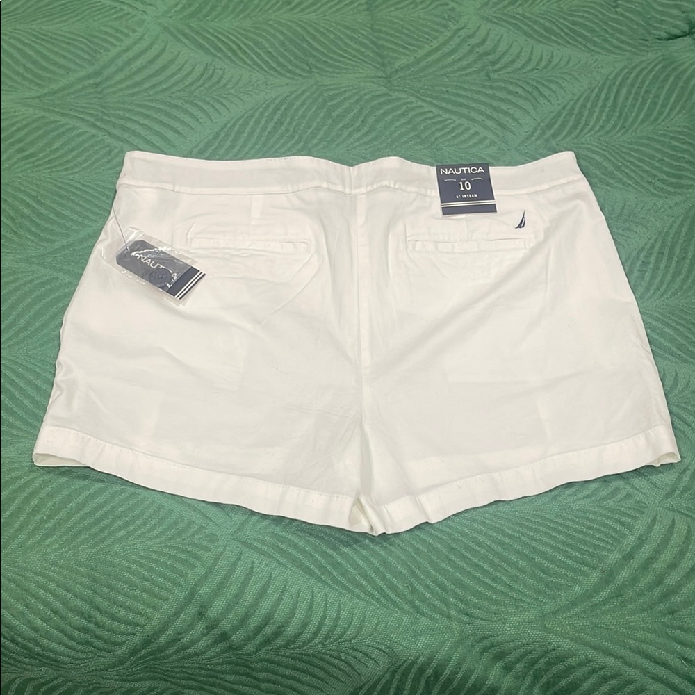 Nautica White High Waist Shorts Tailored Cotton Blend - Picture 2 of 10